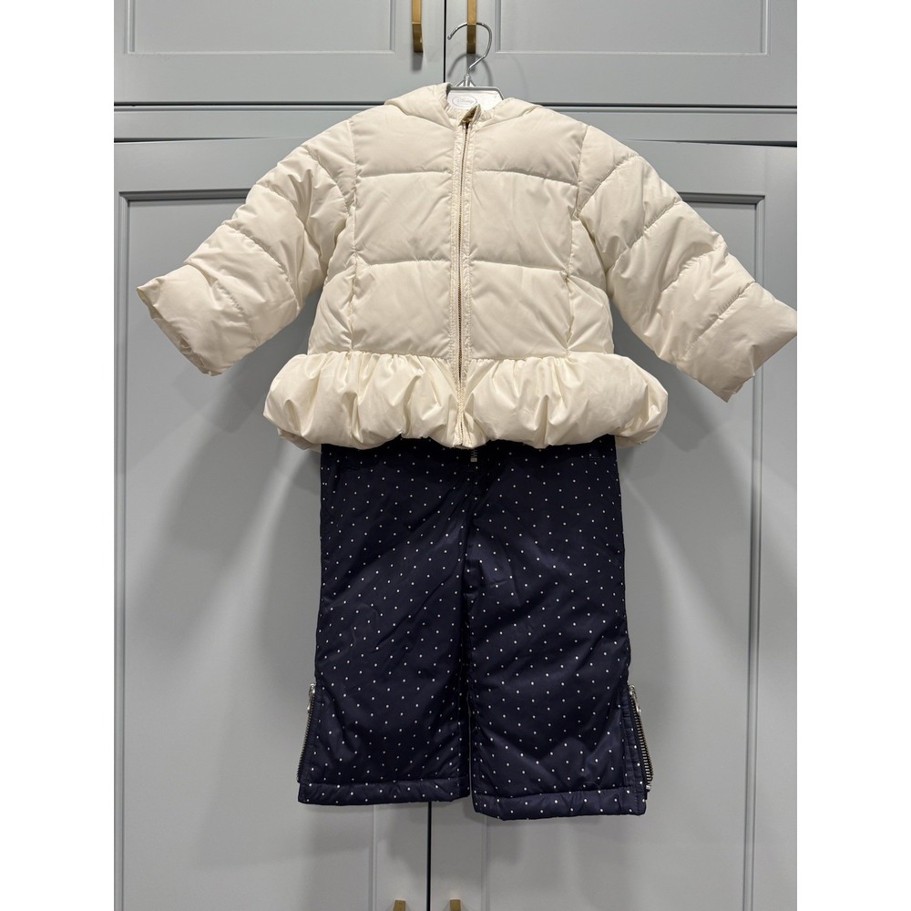 NWT Gap Ivory Peplum‎ Puffer Jacket And Navy Bib Overall Snowpants 12-18 Months